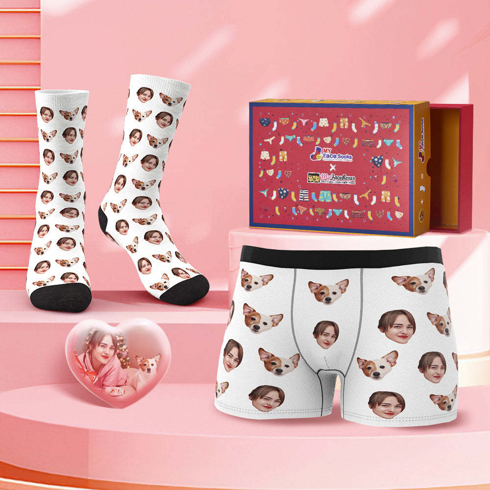 Custom Colorful Boxer Shorts And Socks Set with Your Photo Valentine's Day Gift Co-Branding Set