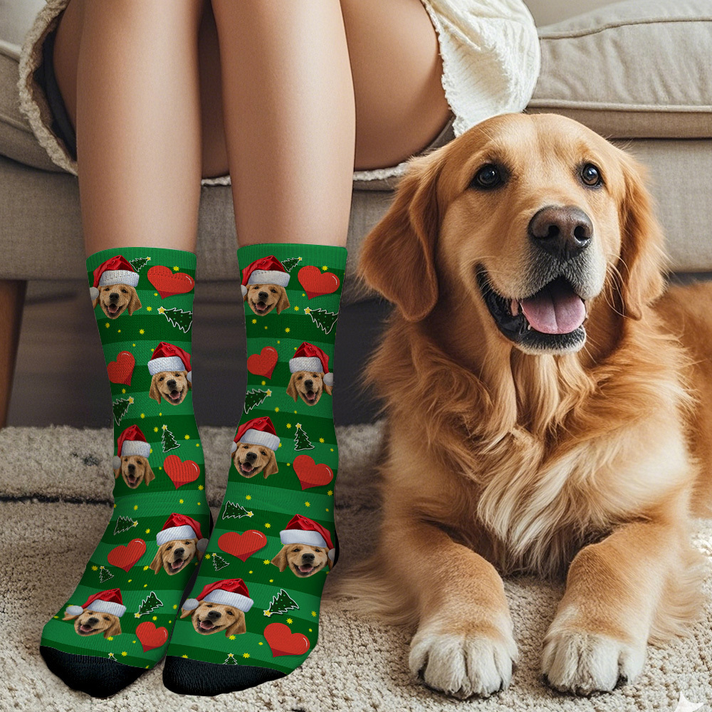 Custom Face Socks Add Pictures and Name Heart for Christmas