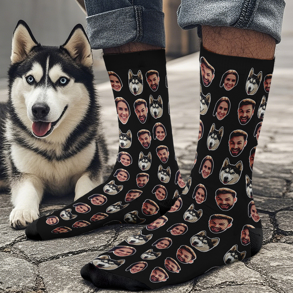 Online Preview Custom Face Socks With Your Photo - Two Faces