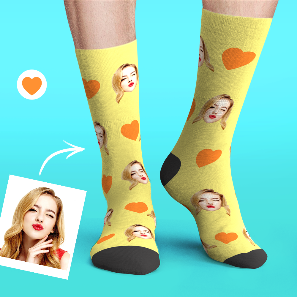 Printed In USA Custom Face Socks Add Pictures My Face Socks Emoticons Love Heart