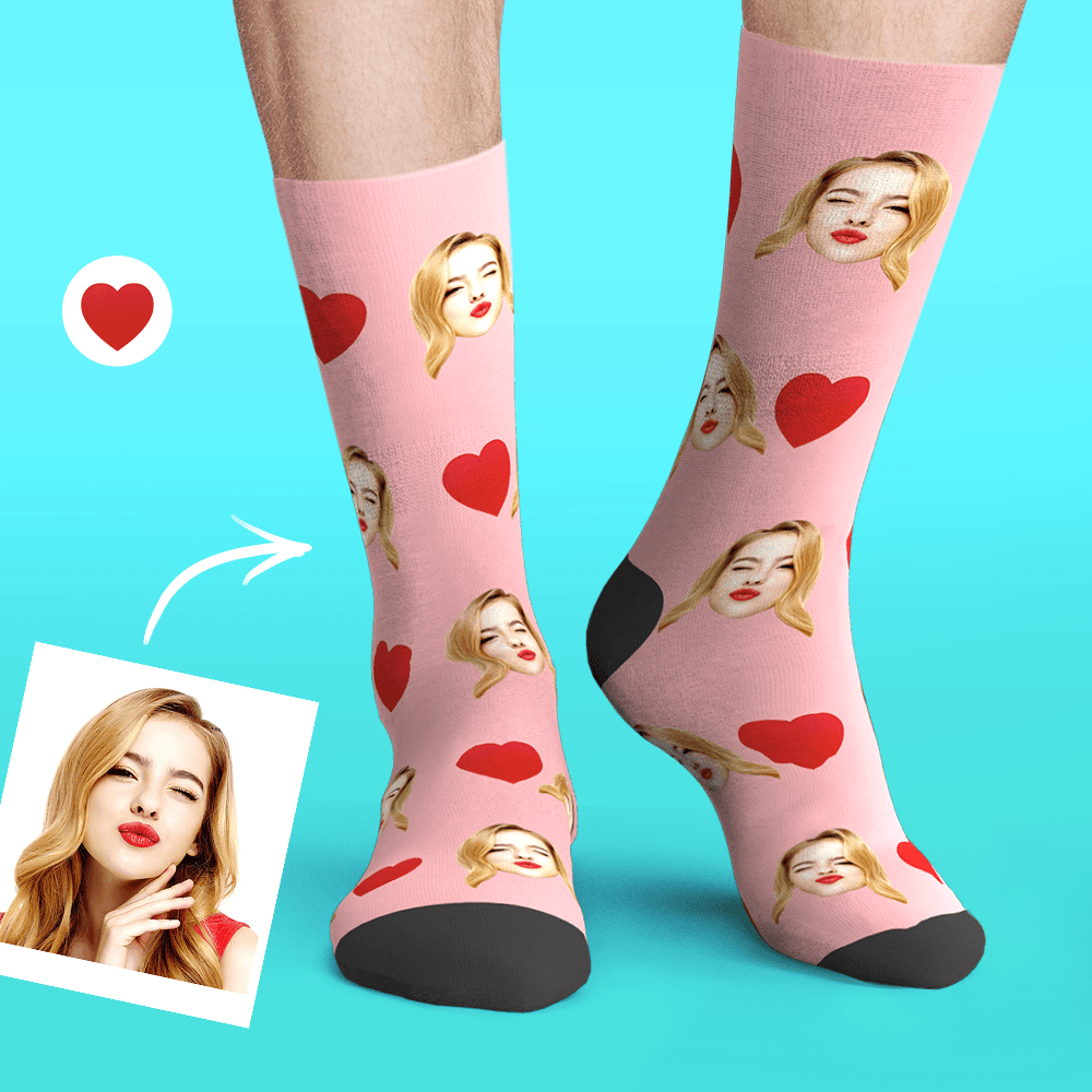 Custom Personalized Photo Emoticons Face Socks-Love Heart