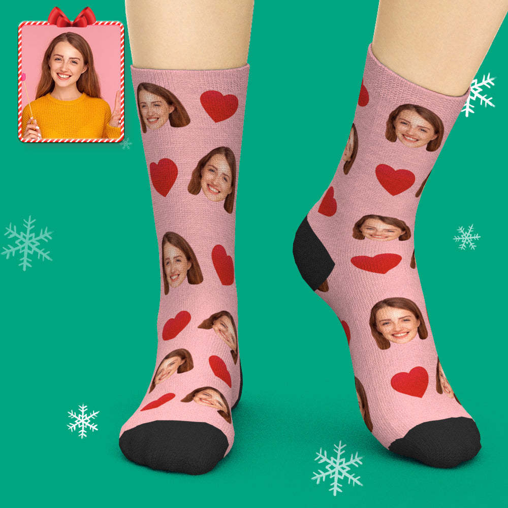 Custom Personalized Photo Emoticons Face Socks-Love Heart