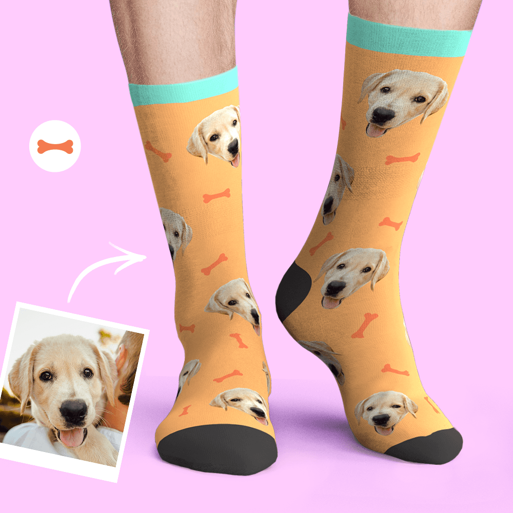 Printed In USA Custom Face Socks Add Pictures My Face Socks Pet Face Socks-Bone