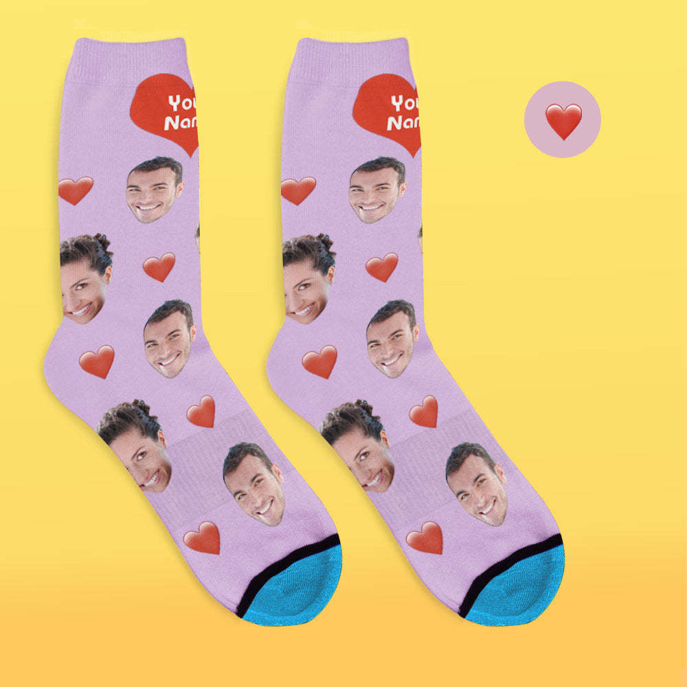 Custom 3D Digital Printed Face Socks Add Pictures and Name - Heart