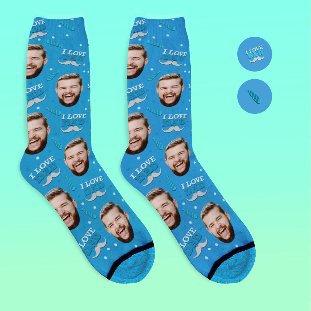 Father's Day Gifts, Custom 3D Digital Printed Face Socks Add Pictures and Name - I Love Dad