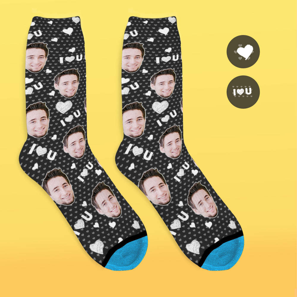 Custom 3D Digital Printed Face Socks Add Pictures and Name - I Love You