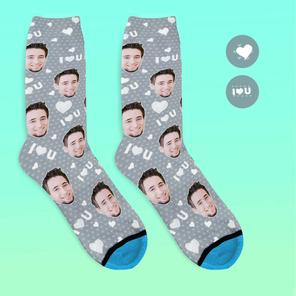 Custom 3D Digital Printed Face Socks Add Pictures and Name - I Love You