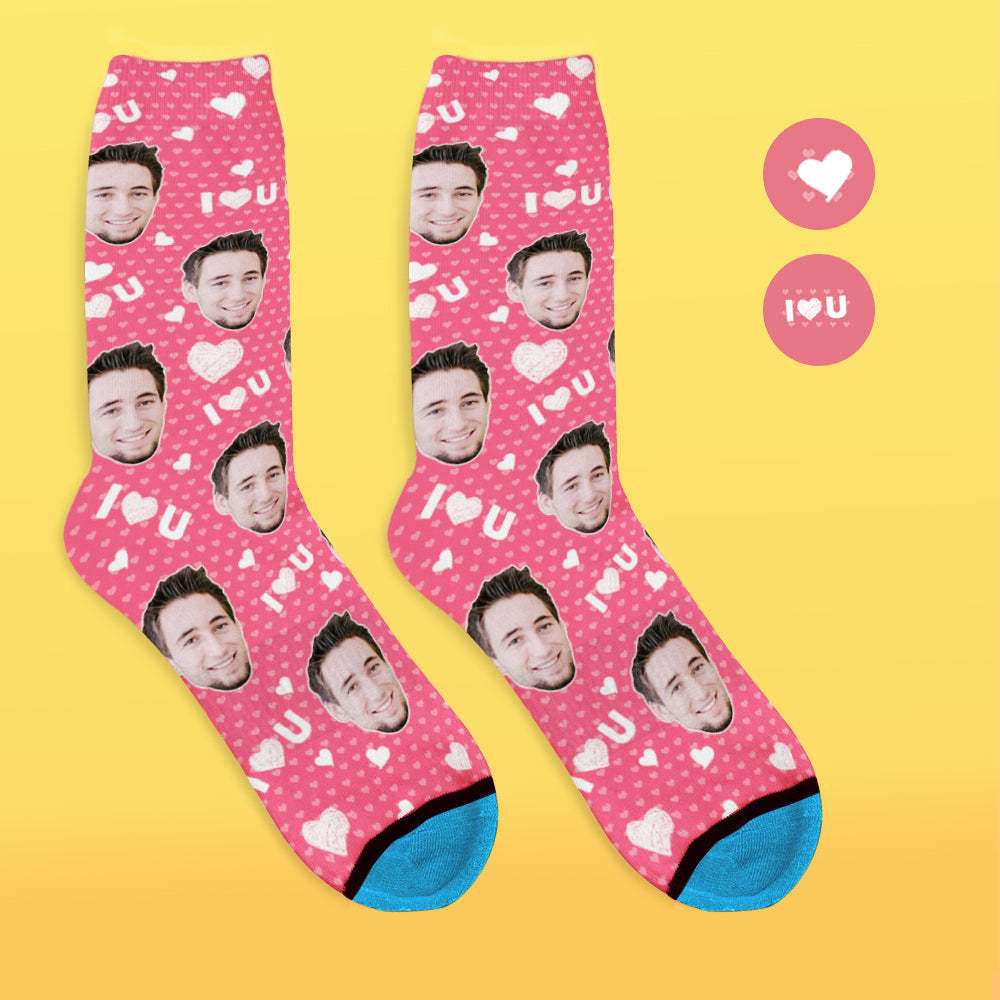 Custom 3D Digital Printed Face Socks Add Pictures and Name - I Love You