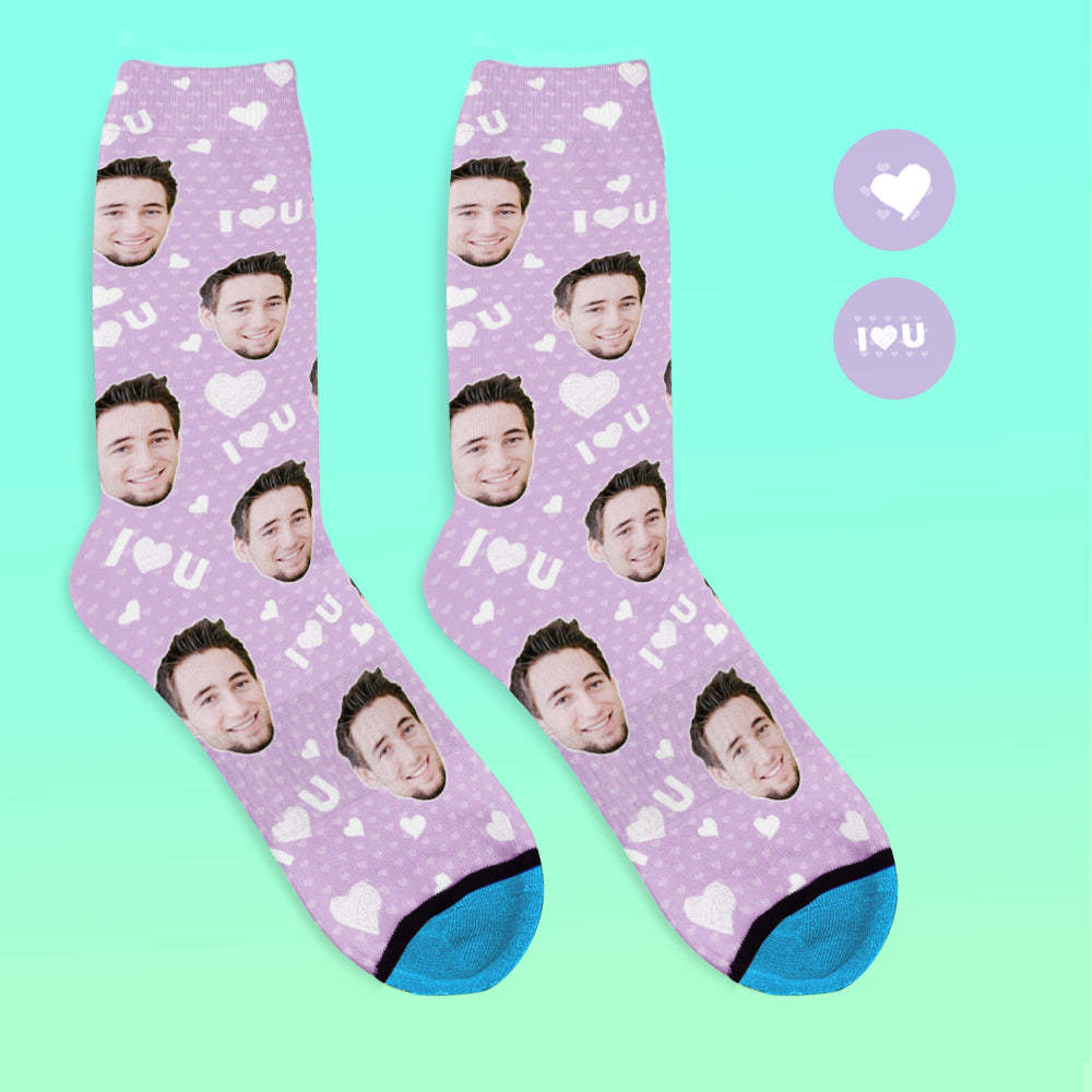 Custom 3D Digital Printed Face Socks Add Pictures and Name - I Love You