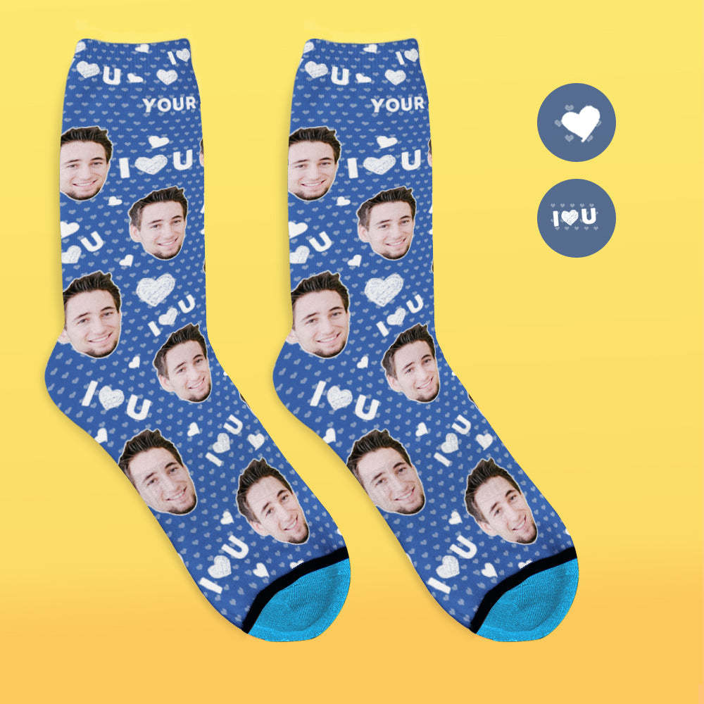 Custom 3D Digital Printed Face Socks Add Pictures and Name - I Love You