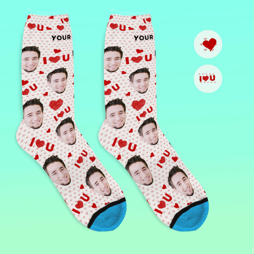 Custom 3D Digital Printed Face Socks Add Pictures and Name - I Love You