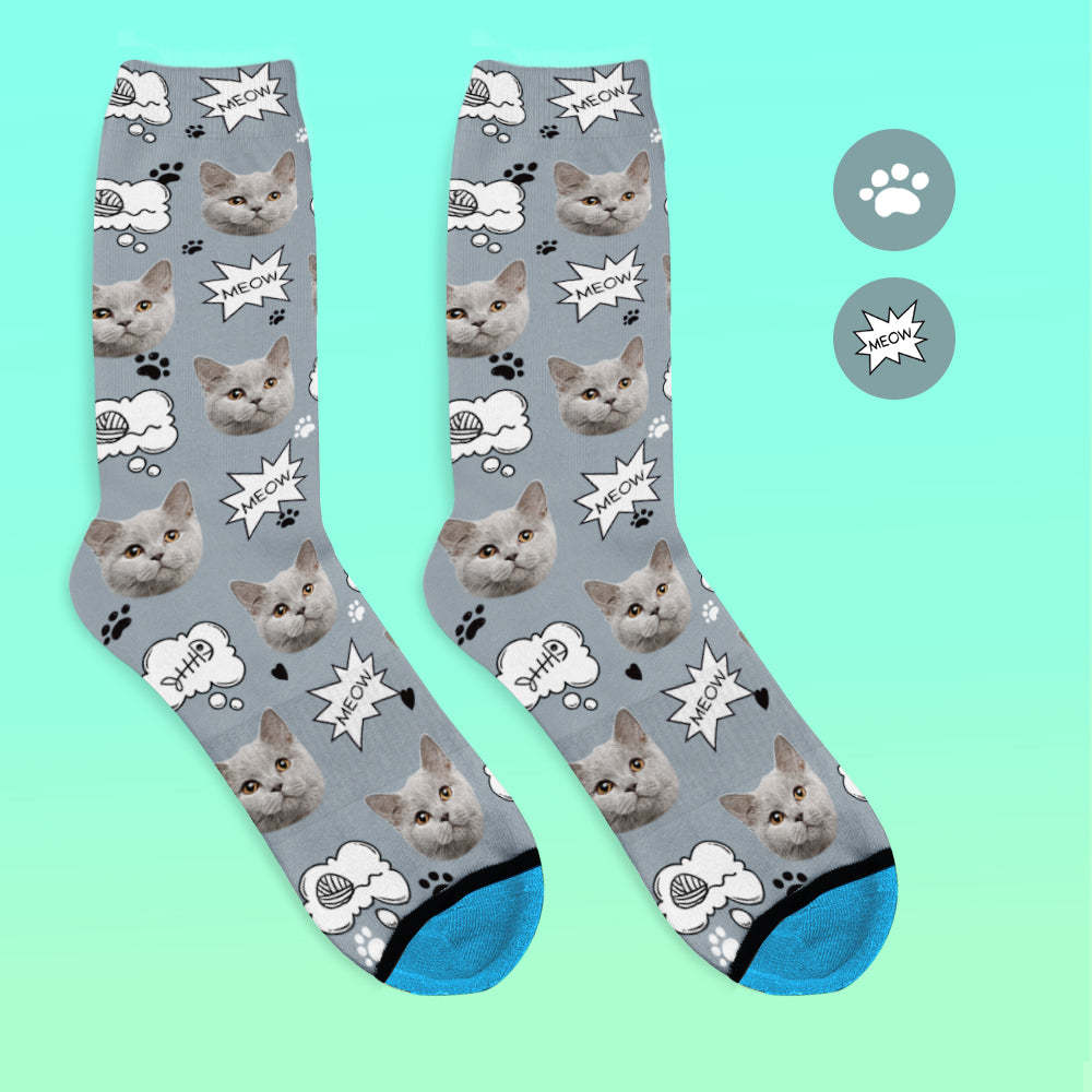 Custom 3D Digital Printed Face Socks Add Pictures and Name - Meow