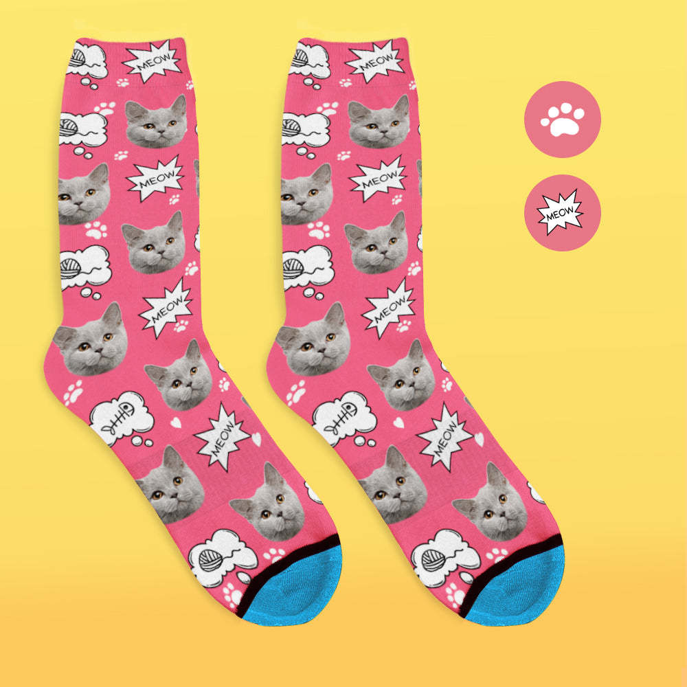 Custom 3D Digital Printed Face Socks Add Pictures and Name - Meow