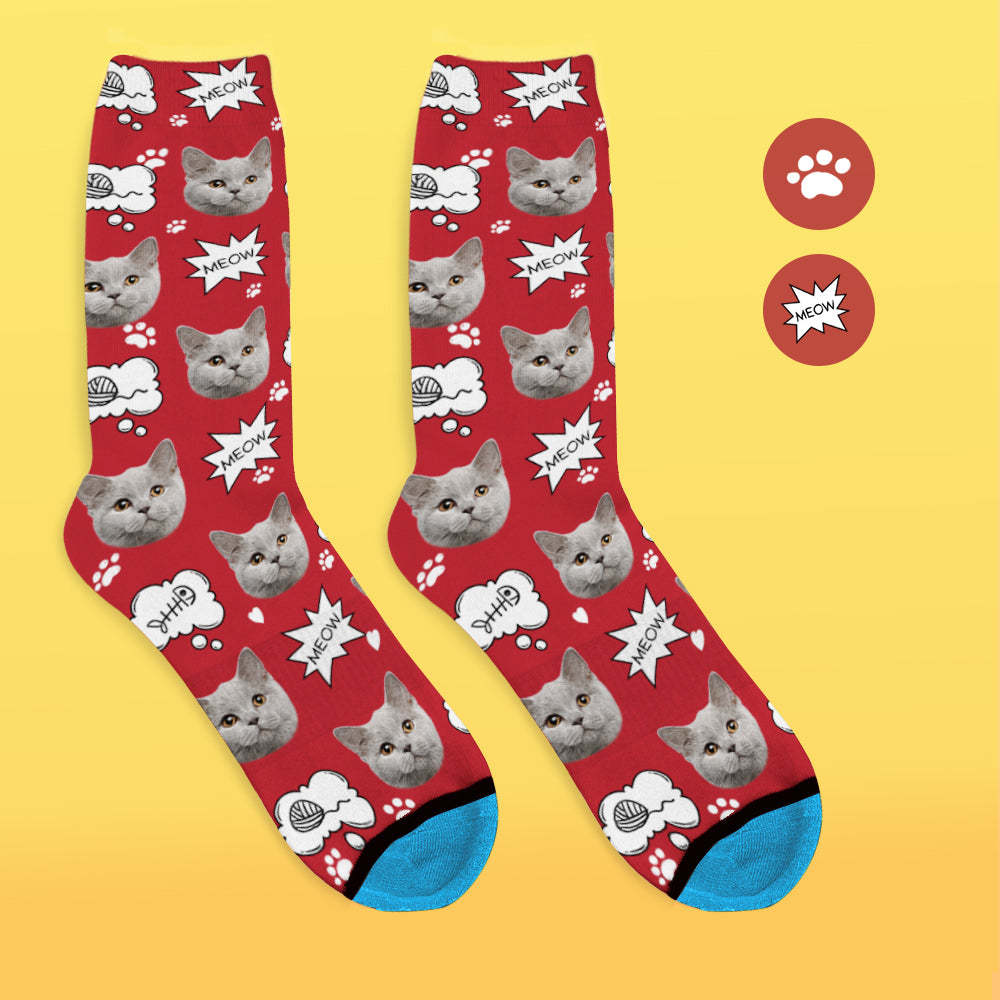 Custom 3D Digital Printed Face Socks Add Pictures and Name - Meow