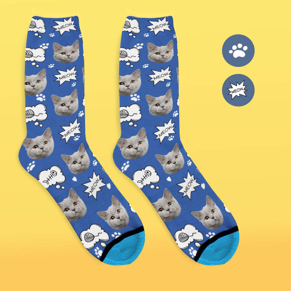 Custom 3D Digital Printed Face Socks Add Pictures and Name - Meow