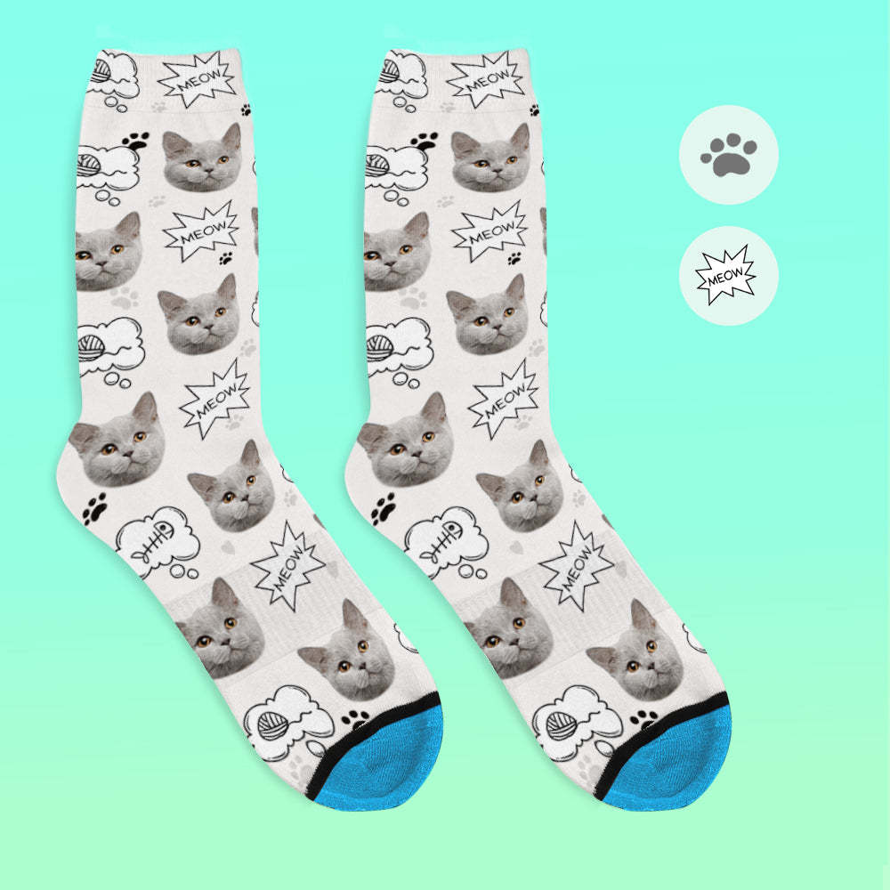 Custom 3D Digital Printed Face Socks Add Pictures and Name - Meow