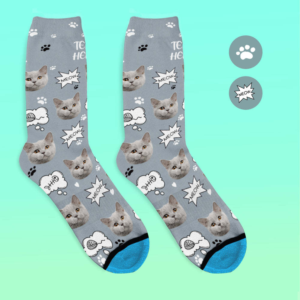 Custom 3D Digital Printed Face Socks Add Pictures and Name - Meow