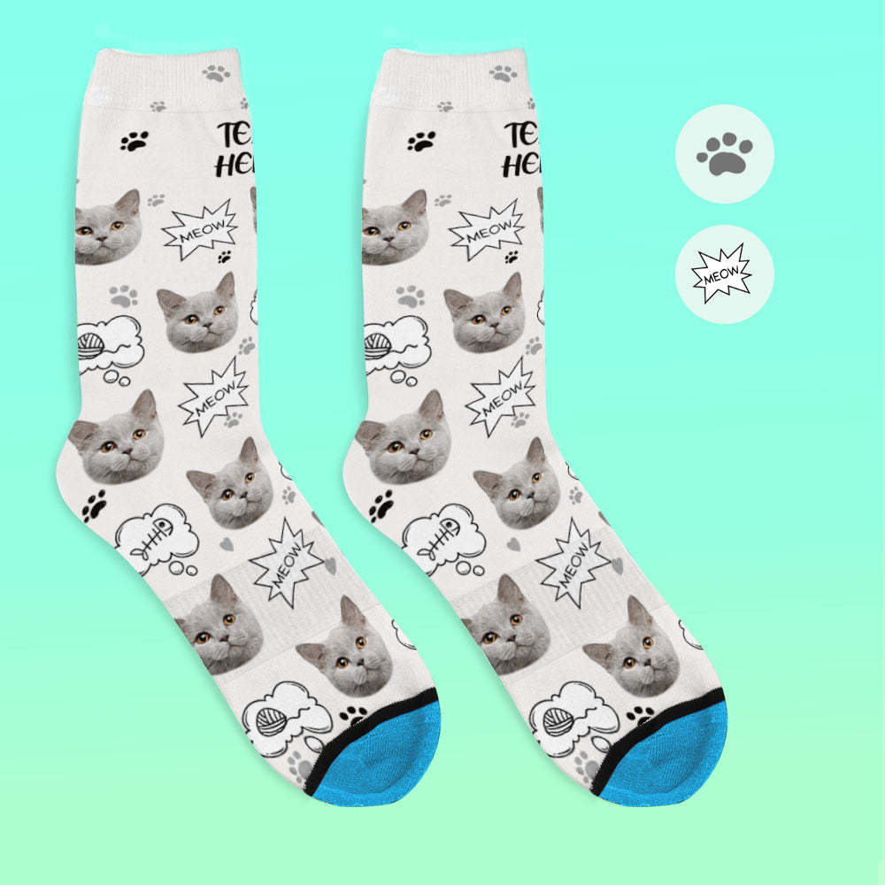 Custom 3D Digital Printed Face Socks Add Pictures and Name - Meow