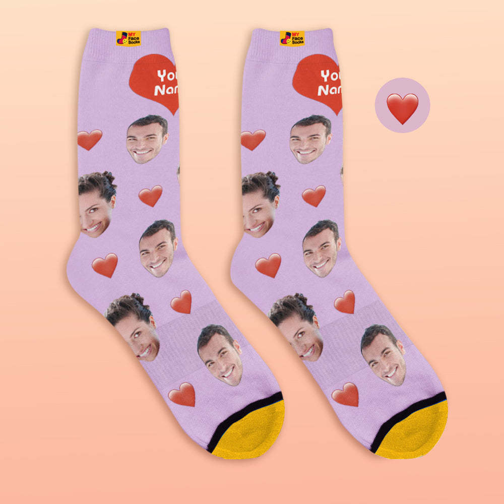 Custom 3D Digital Printed Socks My Face Socks Add Pictures and Name - Heart