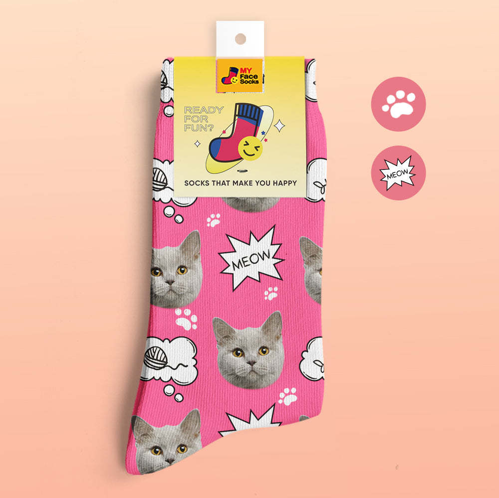 Custom 3D Digital Printed Socks My Face Socks Add Pictures and Name - Meow