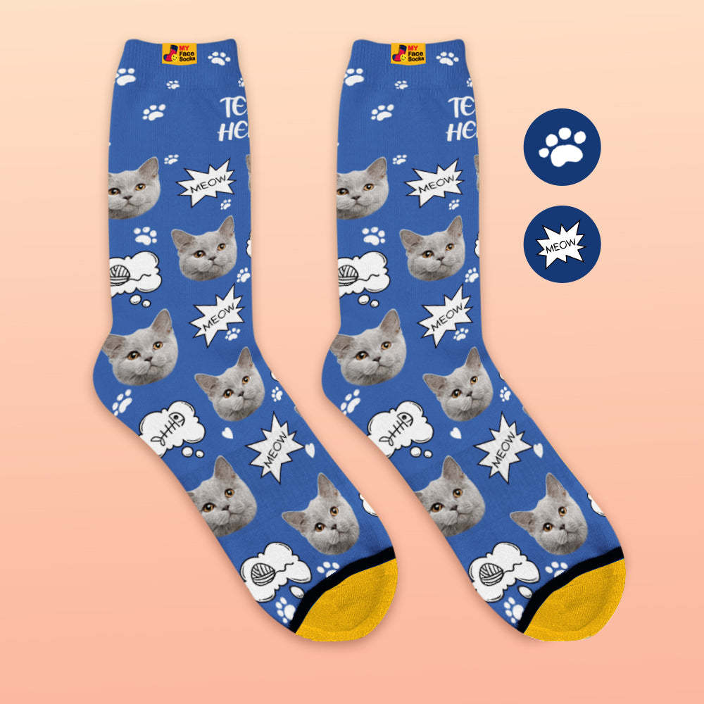 Custom 3D Digital Printed Socks My Face Socks Add Pictures and Name - Meow