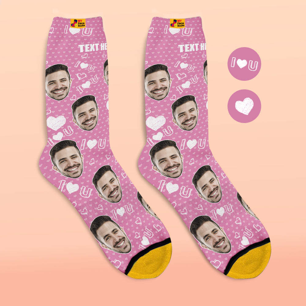 Custom 3D Digital Printed Socks Add Pictures and Name I Love U Heart