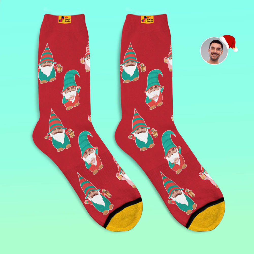 Christmas Gifts,Custom 3D Digital Printed Socks My Face Socks Add Pictures and Name Gnome Socks - MyFaceSocks