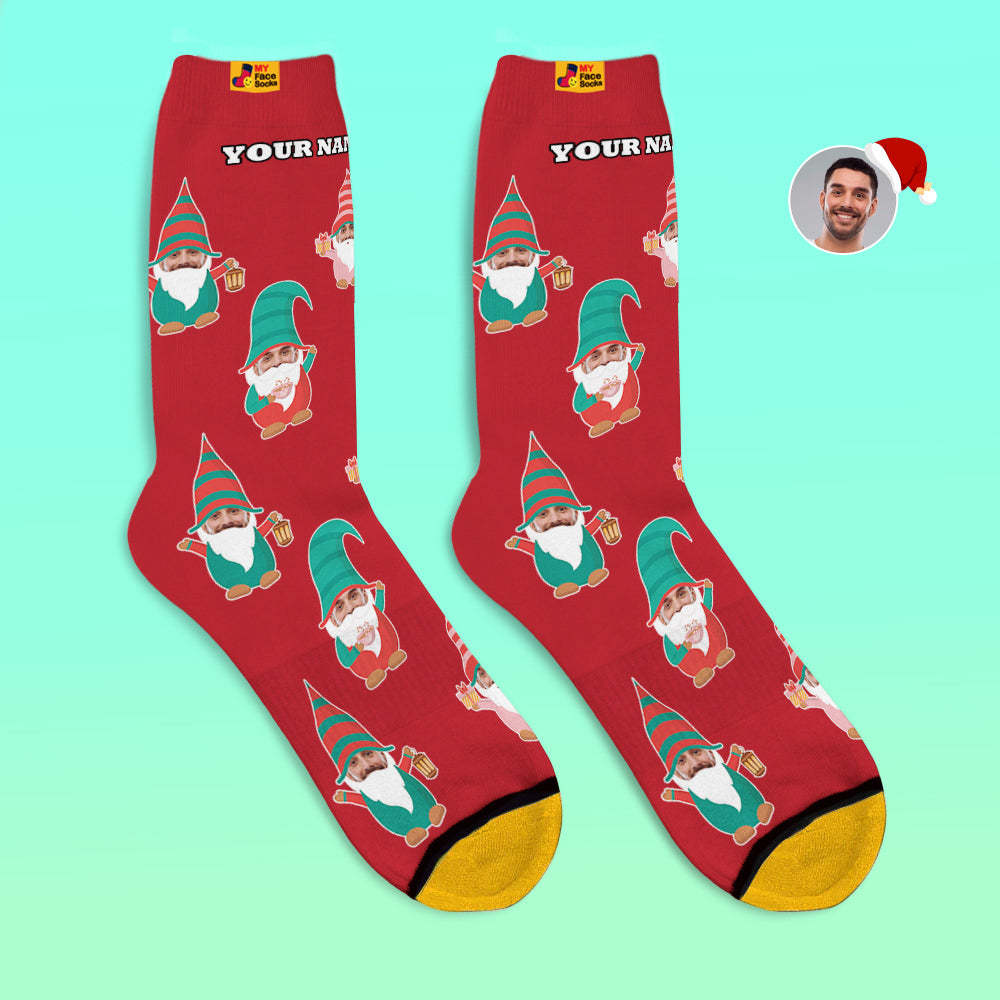 Christmas Gifts,Custom 3D Digital Printed Socks My Face Socks Add Pictures and Name Gnome Socks - MyFaceSocks
