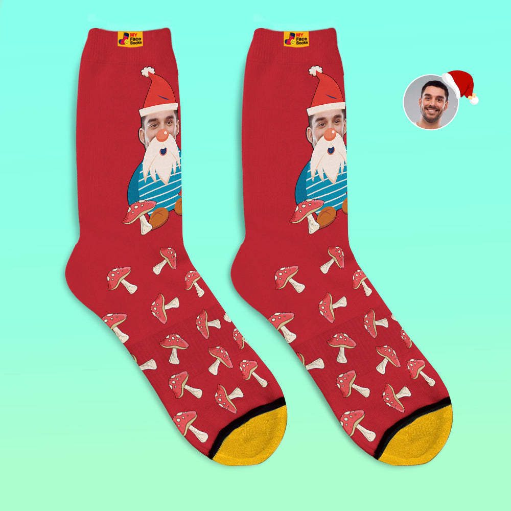Christmas Gifts,Custom 3D Digital Printed Socks My Face Socks Add Pictures and Name Christmas Gnome Mushrooms - MyFaceSocks