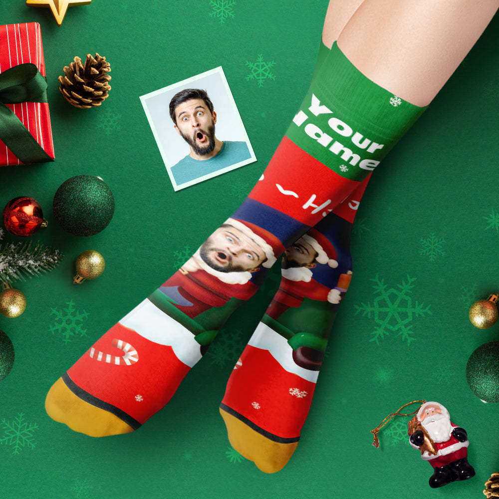 Custom 3D Digital Printed Socks Santa Claus Hats Christmas Gift Socks Ho Ho - MyFaceSocks
