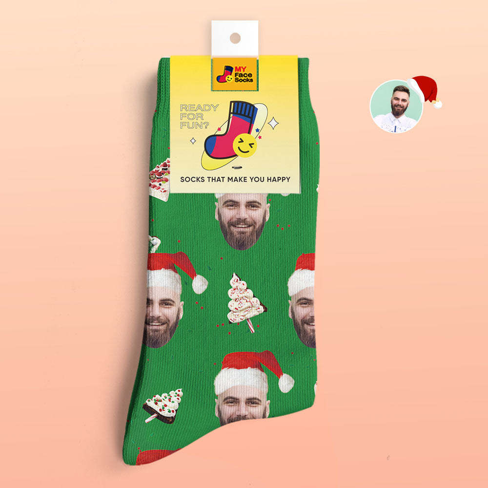 Custom 3D Digital Printed Socks Christmas Cake Socks Merry Christmas - MyFaceSocks