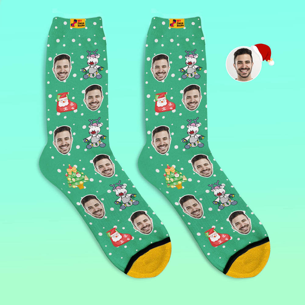 Custom 3D Digital Printed Socks Christmas Gift Socks Cute Reindeer - MyFaceSocks