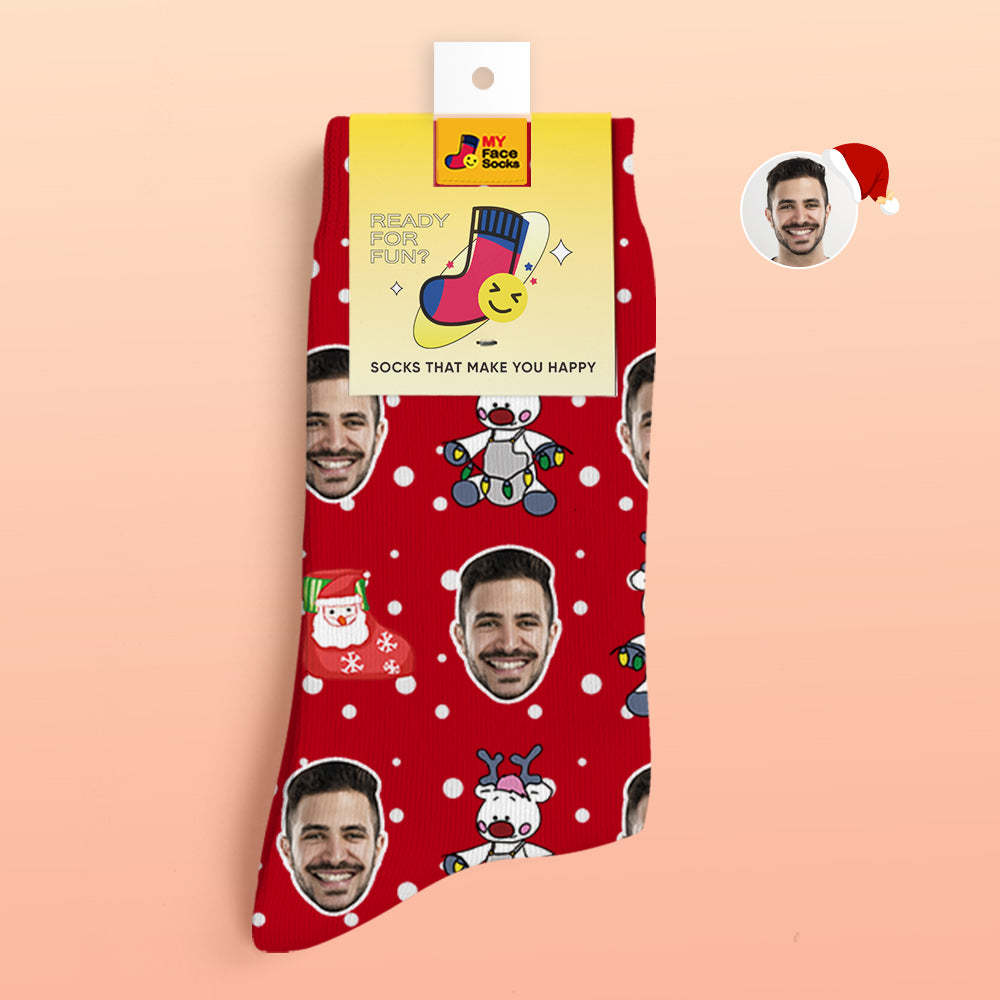 Custom 3D Digital Printed Socks Christmas Gift Socks Cute Reindeer - MyFaceSocks