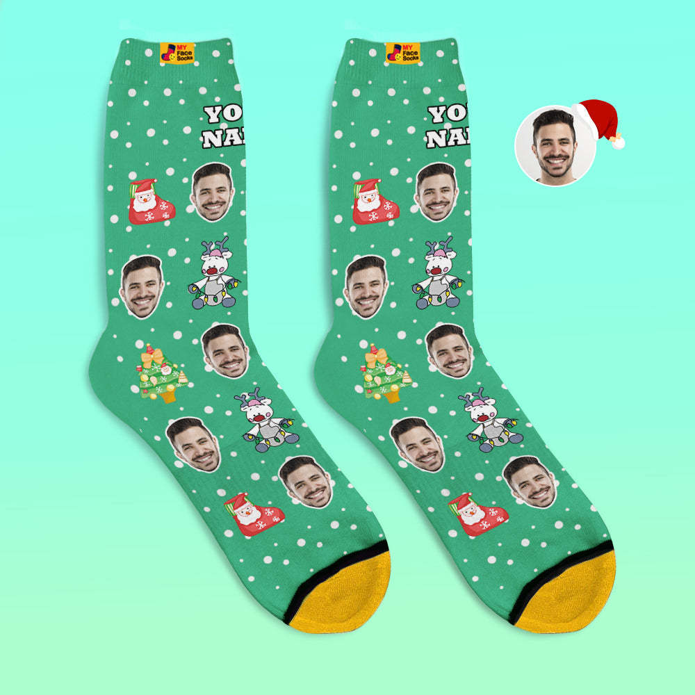 Custom 3D Digital Printed Socks Christmas Gift Socks Cute Reindeer - MyFaceSocks