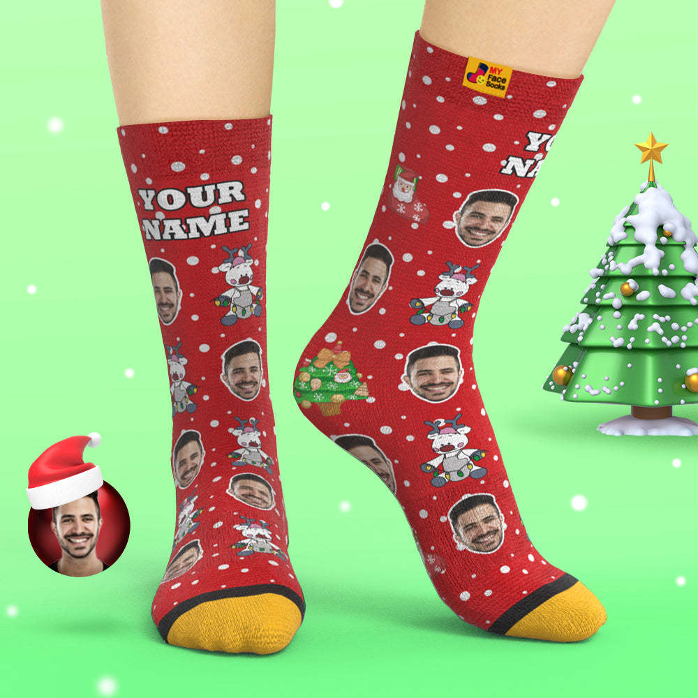 Custom 3D Digital Printed Socks Christmas Gift Socks Cute Reindeer - MyFaceSocks
