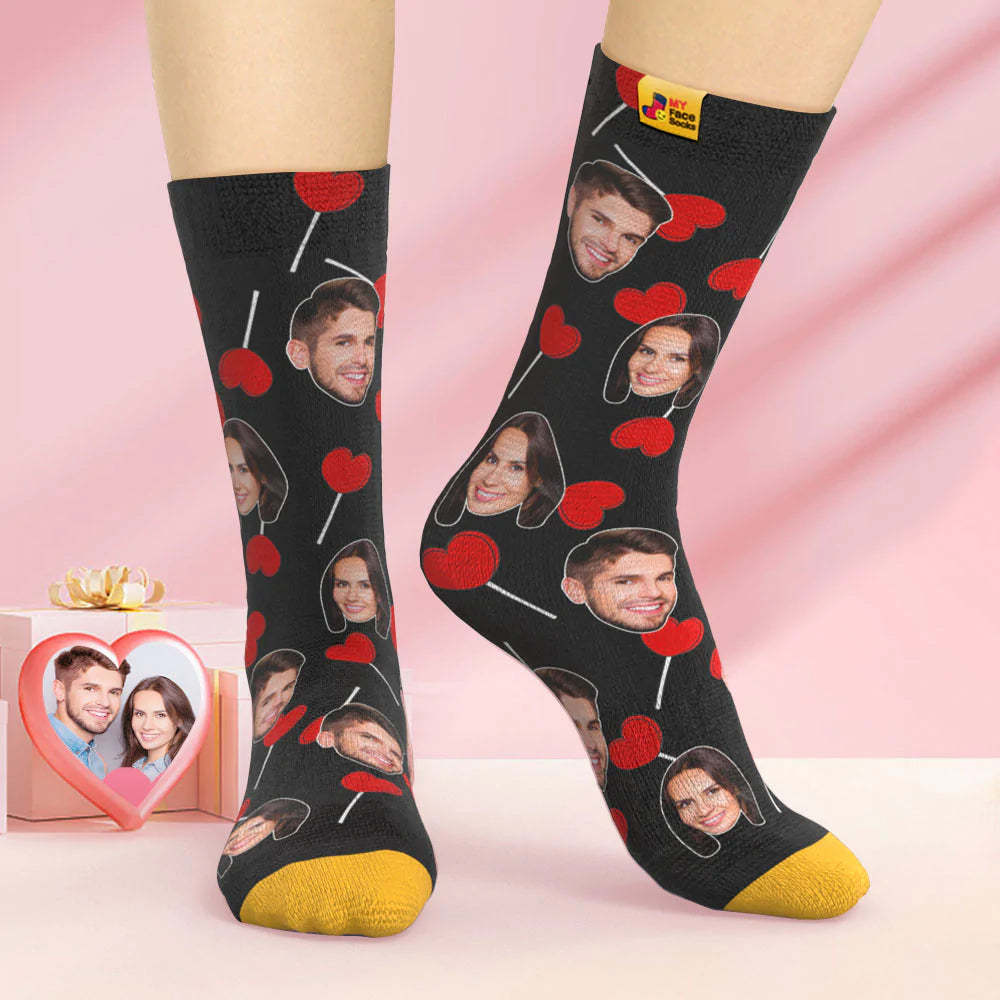 Custom 3D Digital Printed Socks Valentine's Day Gift Heart Lollipops Face Socks - MyFaceSocks