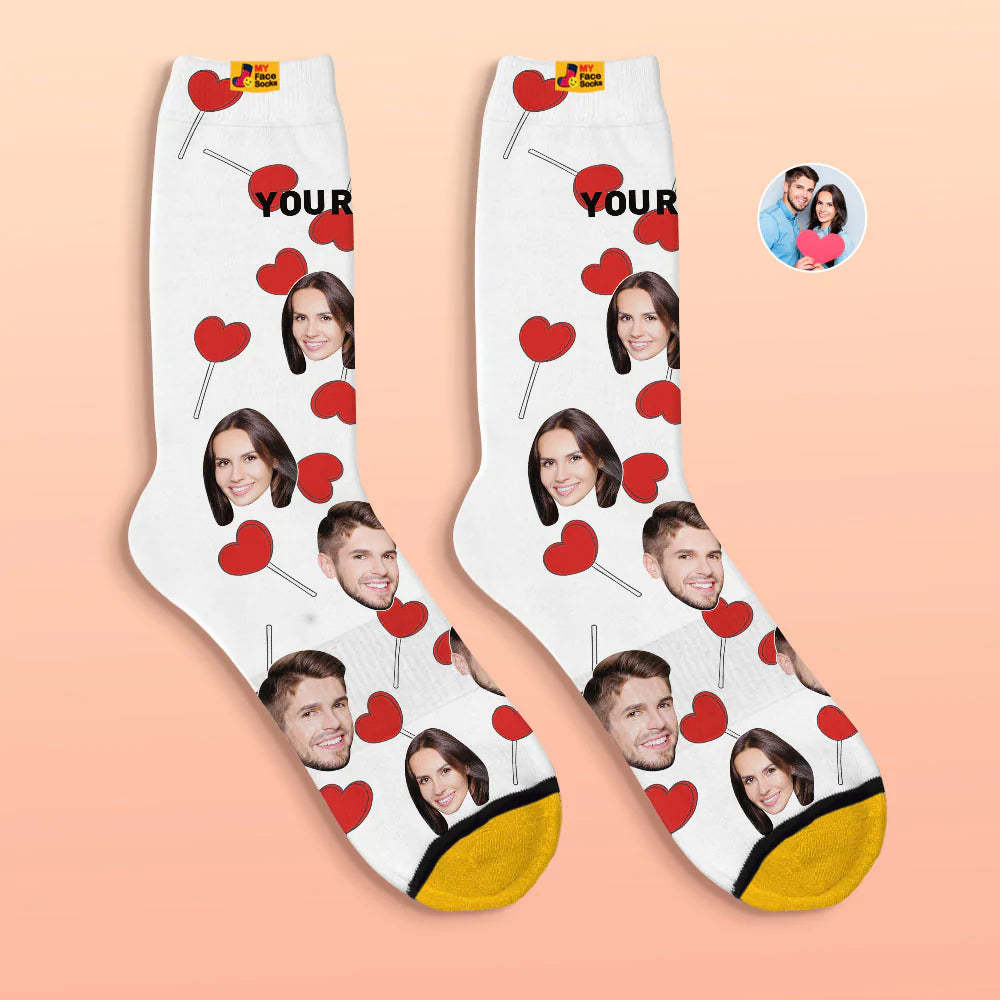 Custom 3D Digital Printed Socks Valentine's Day Gift Heart Lollipops Face Socks - MyFaceSocks