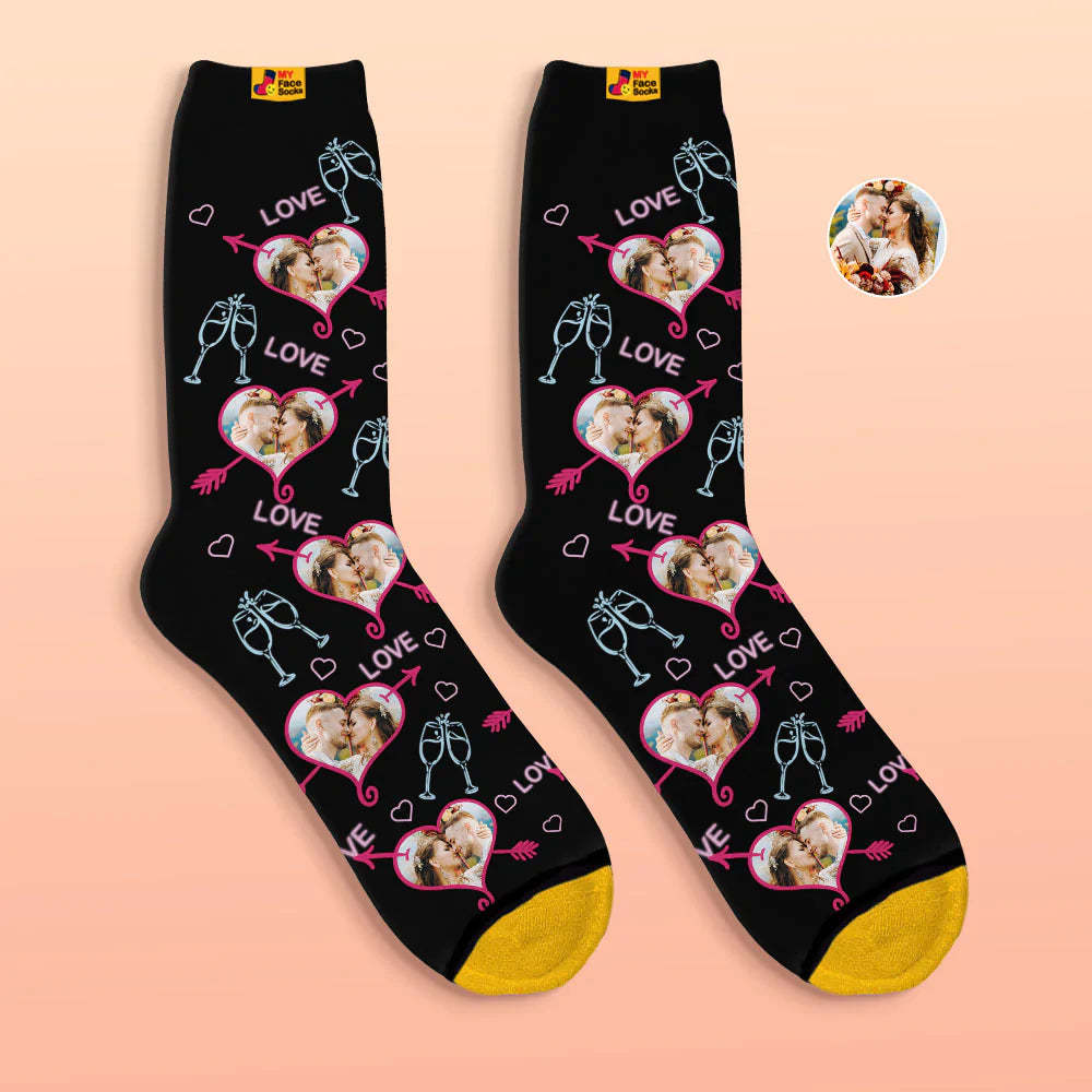 Custom 3D Digital Printed Socks Valentine's Day Gift LOVE Heart Face Socks - MyFaceSocks