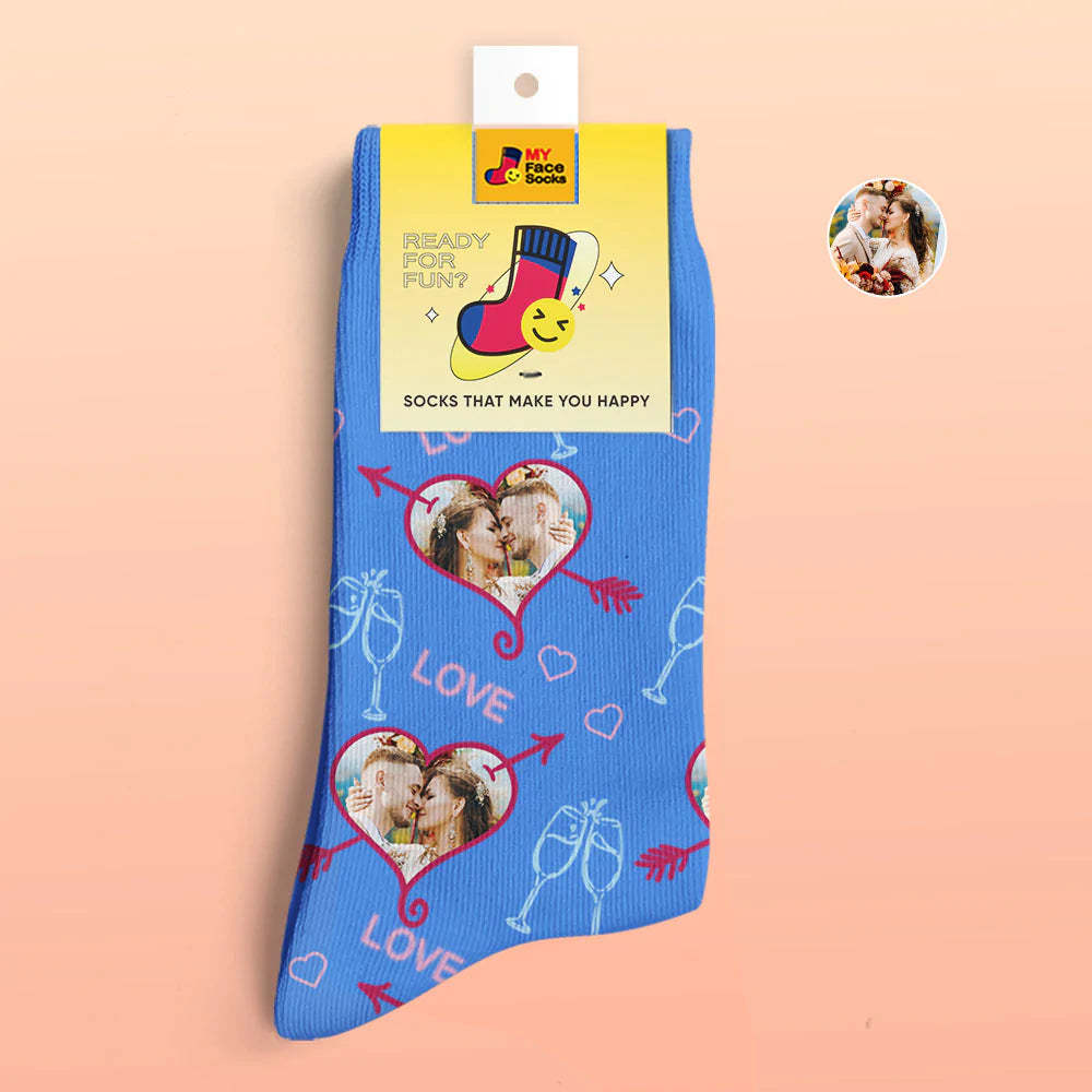 Custom 3D Digital Printed Socks Valentine's Day Gift LOVE Heart Face Socks - MyFaceSocks