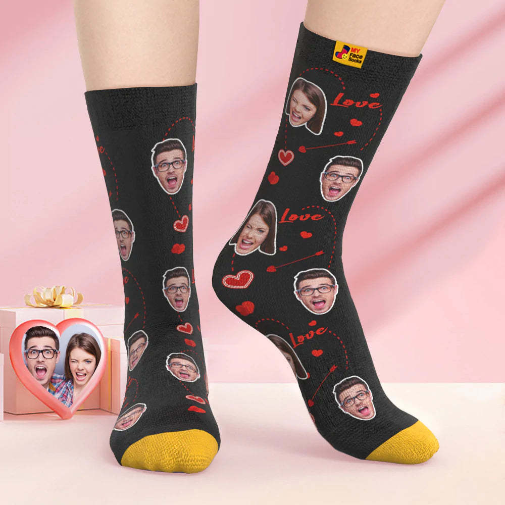 Custom 3D Digital Printed Socks Valentine's Day Gifts Love Heart Face Socks For Lover - MyFaceSocks