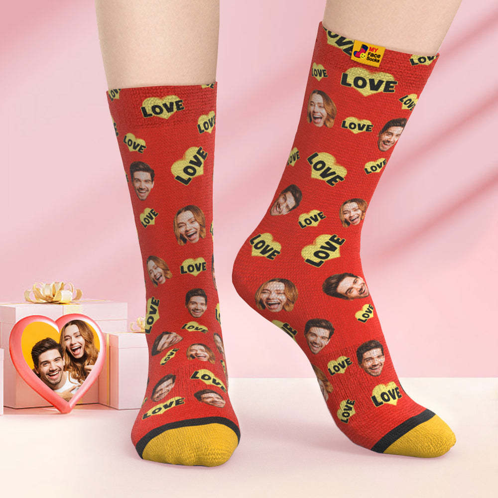 Custom 3D Digital Printed Socks Valentine's Day Gift Love Is Love Face Socks - MyFaceSocks