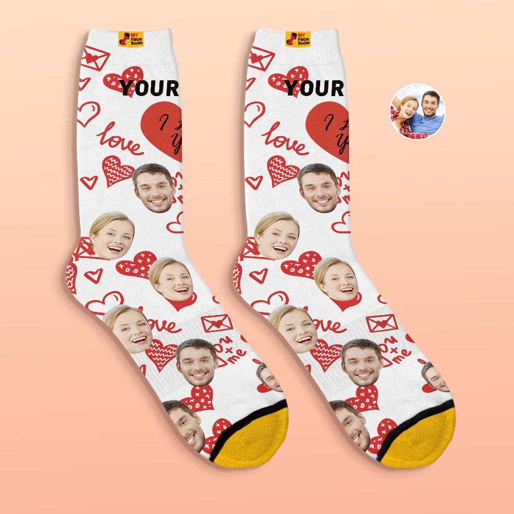Custom 3D Digital Printed Socks Valentine's Day Gifts I Love You Face Socks - MyFaceSocks