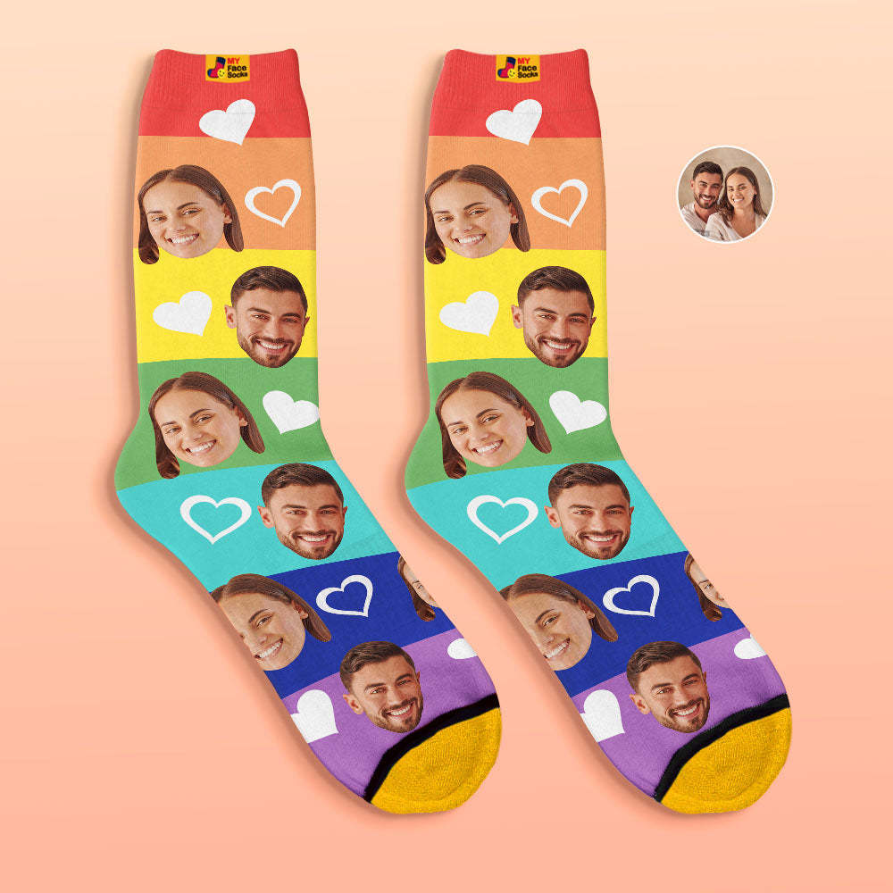 Custom 3D Digital Printed Socks Multi-Color Couple Face Socks - MyFaceSocks