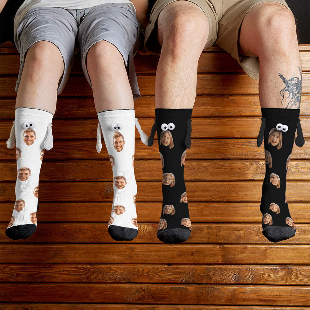 Custom Face Socks Magnetic Holding Hands Suction Funny Holding Hands Socks Lovely Socks for Couple Halloween Gift