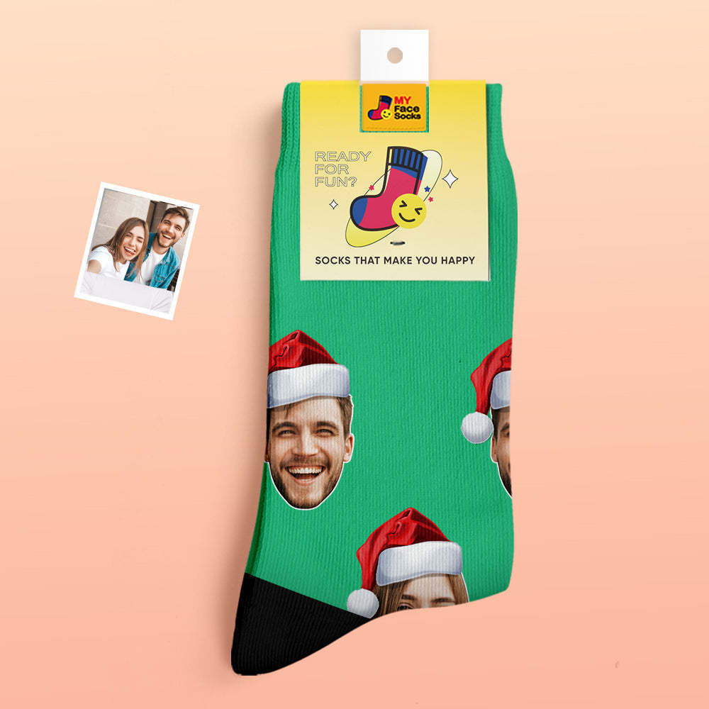 Custom Thick Socks Photo 3D Digital Printed Socks Autumn Winter Warm Socks Wear Santa Hat - MyFaceSocks