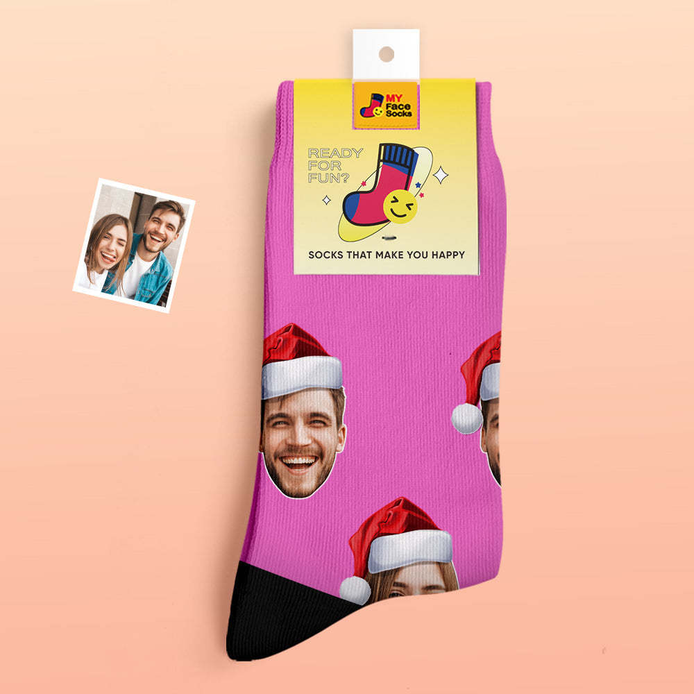 Custom Thick Socks Photo 3D Digital Printed Socks Autumn Winter Warm Socks Wear Santa Hat - MyFaceSocks