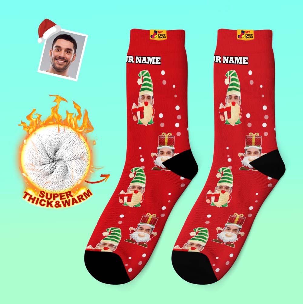 Christmas Gifts,Custom Thick Socks Photo 3D Digital Printed Socks Autumn Winter Warm Socks Bearded Gnome - MyFaceSocks