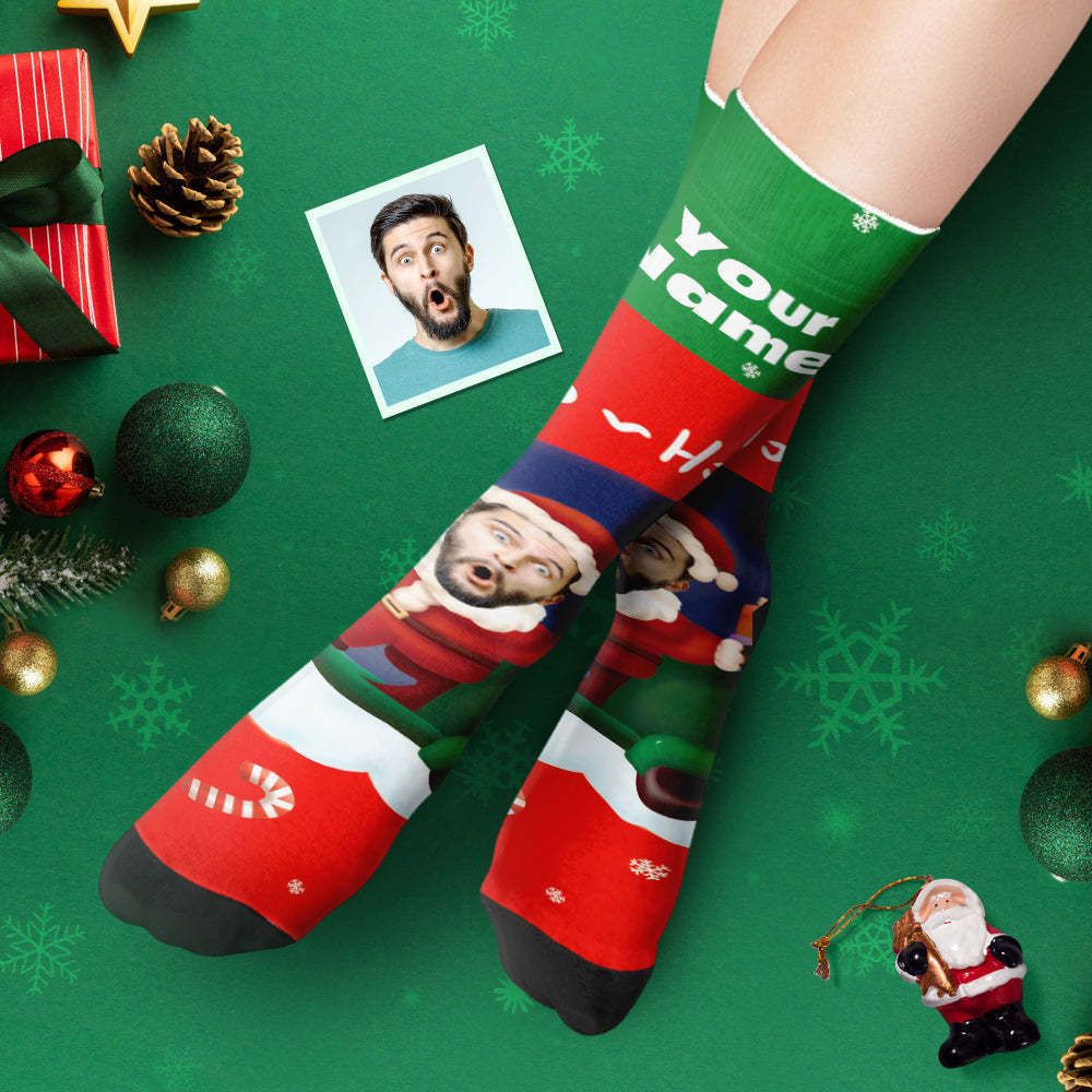 Custom Thick Socks Photo Autumn Winter Warm Socks Santa Claus Hats Christmas Gift Socks Ho Ho - MyFaceSocks