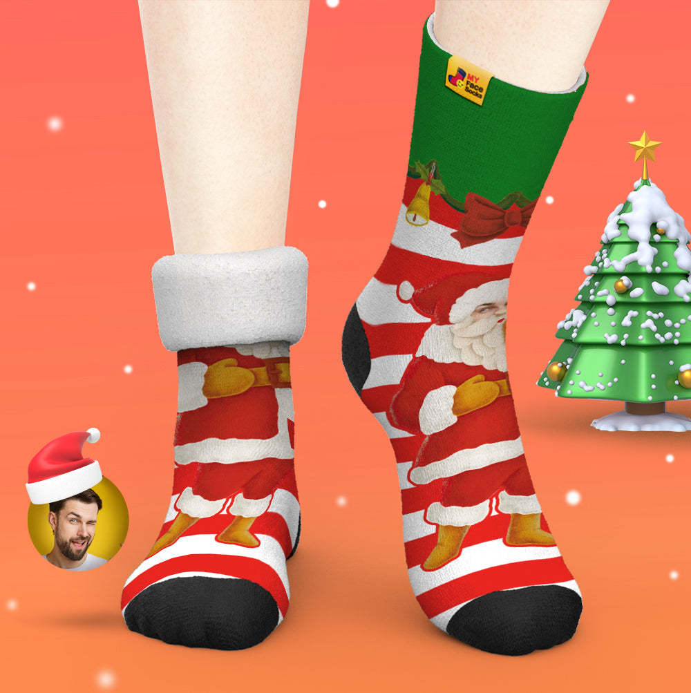 Custom Thick Socks Photo Autumn Winter Warm Socks Santa Claus Christmas Bells Socks - MyFaceSocks