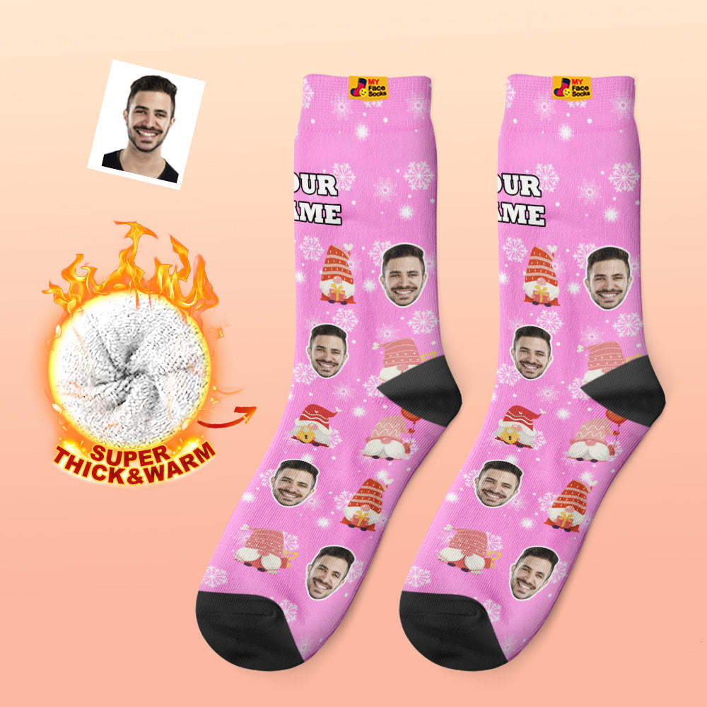Pink Christmas Custom Thick Socks Photo 3D Digital Printed Socks Autumn Winter Warm Socks Cute Gift - MyFaceSocks